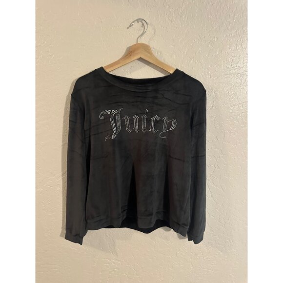Juicy Couture Bling Y2K Black Velour Sweater Top - Picture 1 of 8